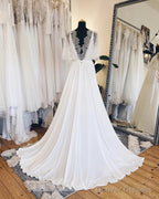 Boho Beach Wedding Dress Lace Sleeves