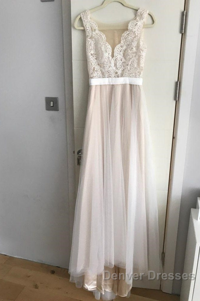 Boho Lace Appliques Tulle Long Wedding Dress Beach Secondary image