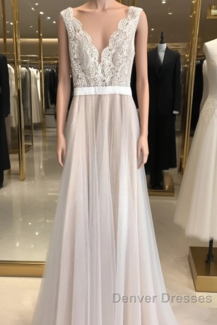 Boho Lace Appliques Tulle Long Wedding Dress Beach Main image