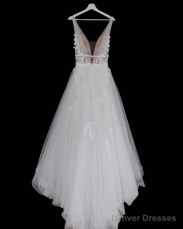 Boho Rustic Wedding Dresses Tulle V Neck Embroidery