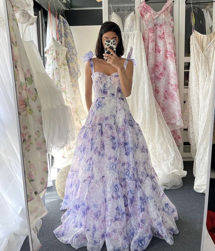 Bow Tie A-Line Chiffon Floral Prom Dress Main image