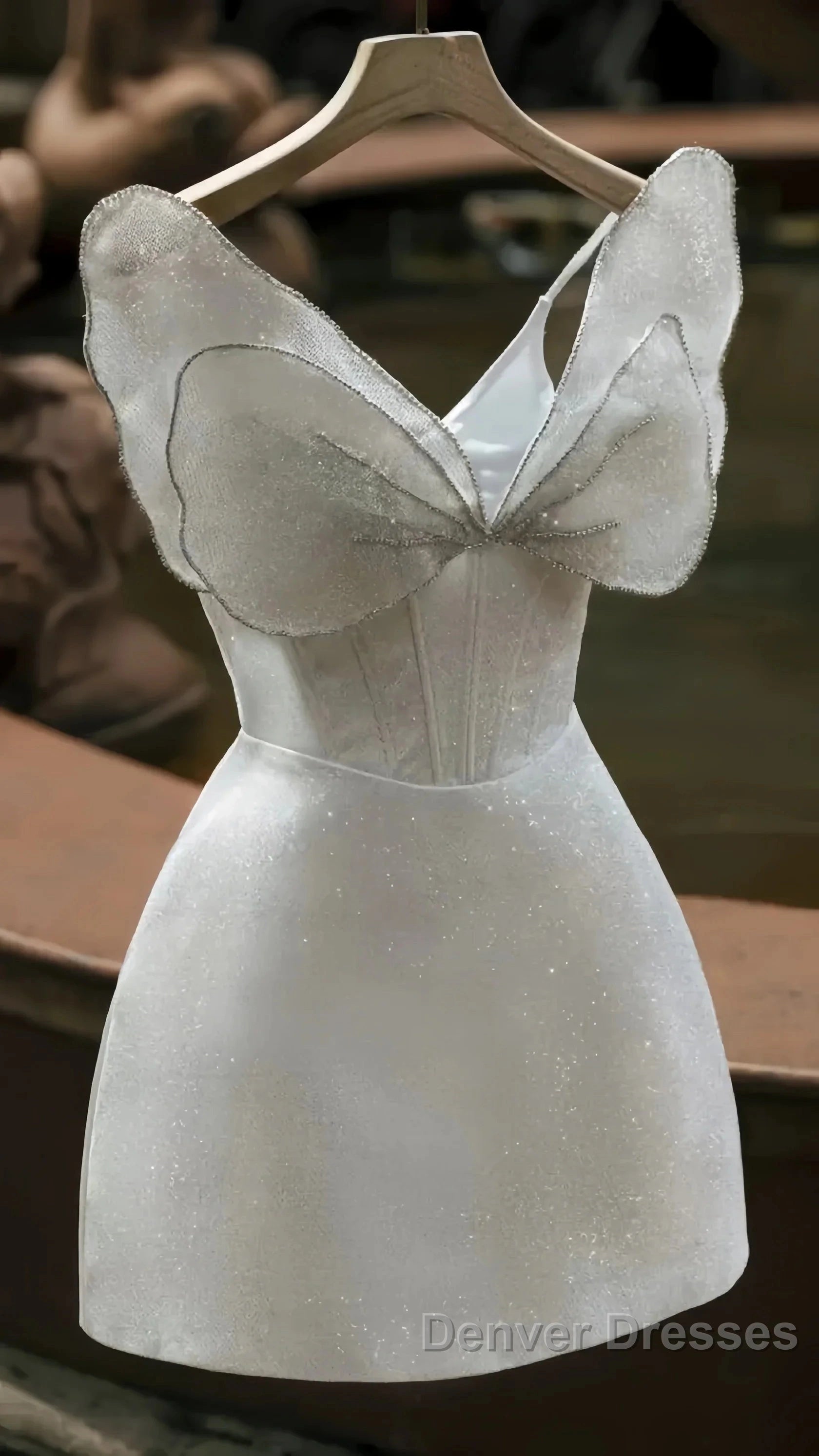 Bowknot White Homecoming Dress Sparkle Evening Dress Short Party Dress