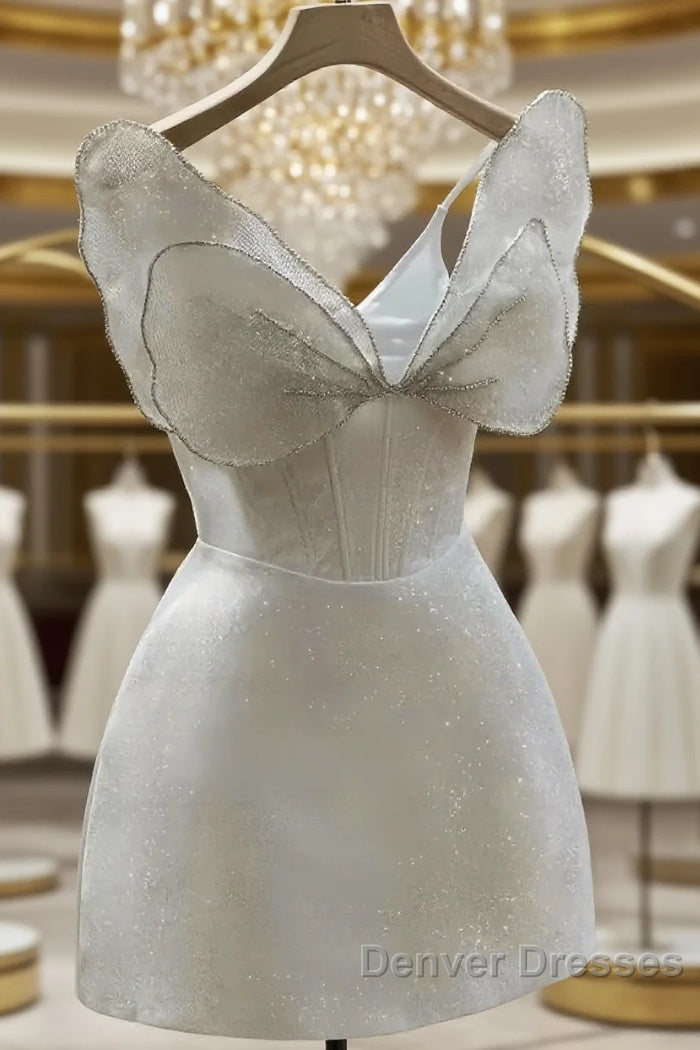 Bowknot White Homecoming Dress Sparkle Evening Dress Short Party Dress Main image