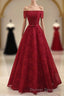 Burgundy a Line Lace Long Prom Dress, Burgundy Evening Dress