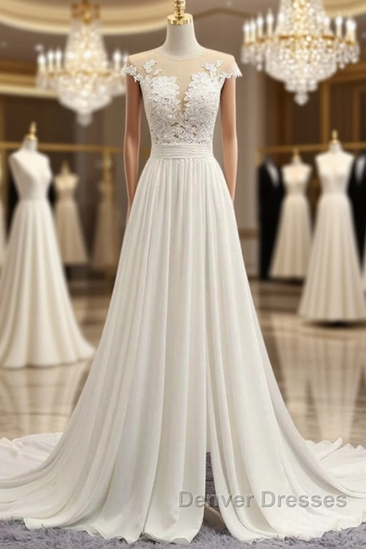 Front Slit Appliques Chiffon A-line Wedding Dress Main image