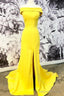 Bright Off-The-Shoulder Sheath/Column Prom Dress With Split