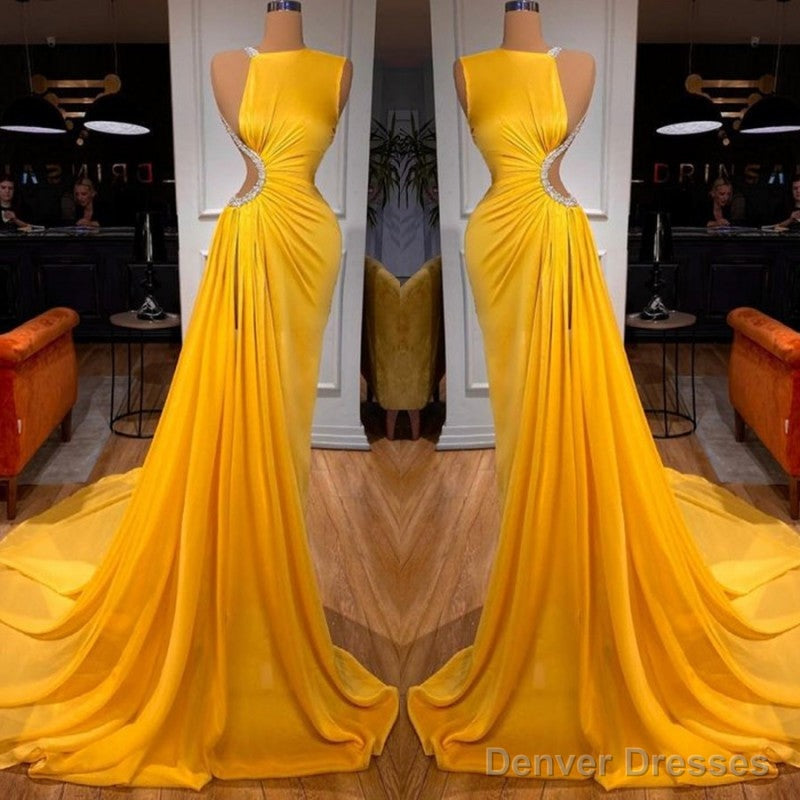 Bright Yellow Long Prom Dress Mermaid With Slit