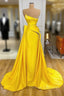 Bright Yellow Strapless Metallic Sequin Overskirt Prom Dress