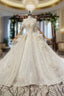 Brilliant Champagne Ball Gown Sequins Beading Off the Shoulder Wedding Dress