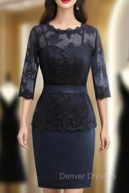 Brilliant Navy Blue Mother Of The Bride Dress Sheath 3/4 Sleeves Main image