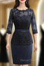Brilliant Navy Blue Mother Of The Bride Dress Sheath 3/4 Sleeves