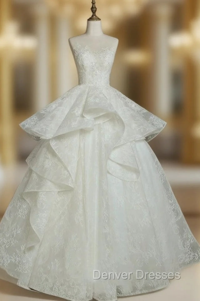 Brilliant White Ball Gown Lace Backless Wedding Dress With Train Main image