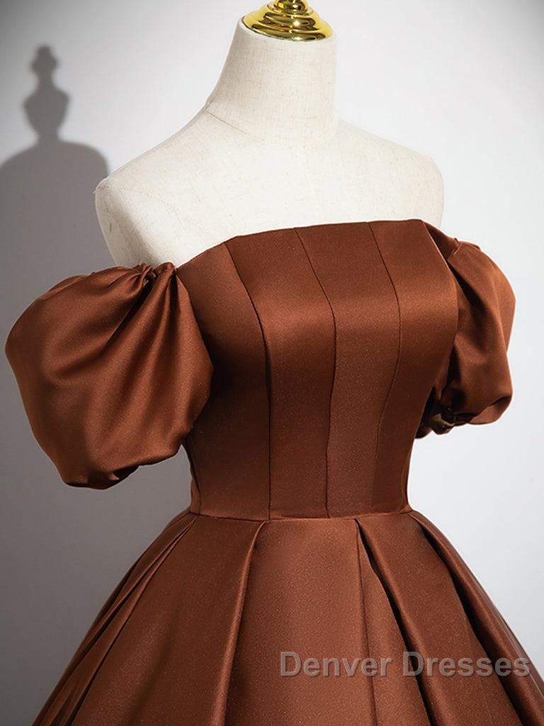 Brown A-Line Satin Long Prom Dress, Brown Long Formal Dress