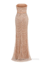 Brown Beading Prom Dress Sweep Train High Neck Zipper Sleeveless Evening Dress