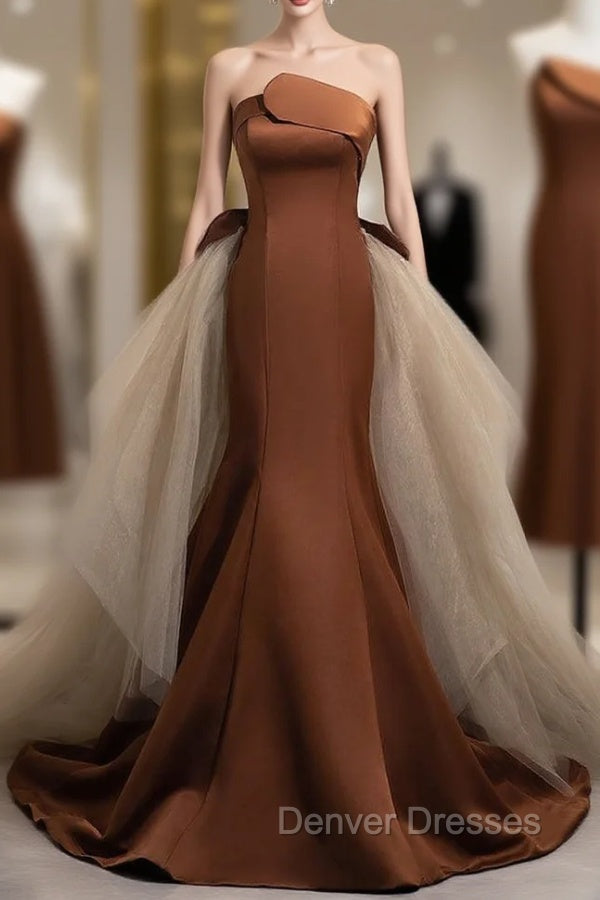 Brown Mermaid Satin Tulle Prom Dress Main image
