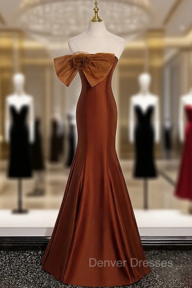 Brown Mermaid Strapless Bow Prom Dress Main image