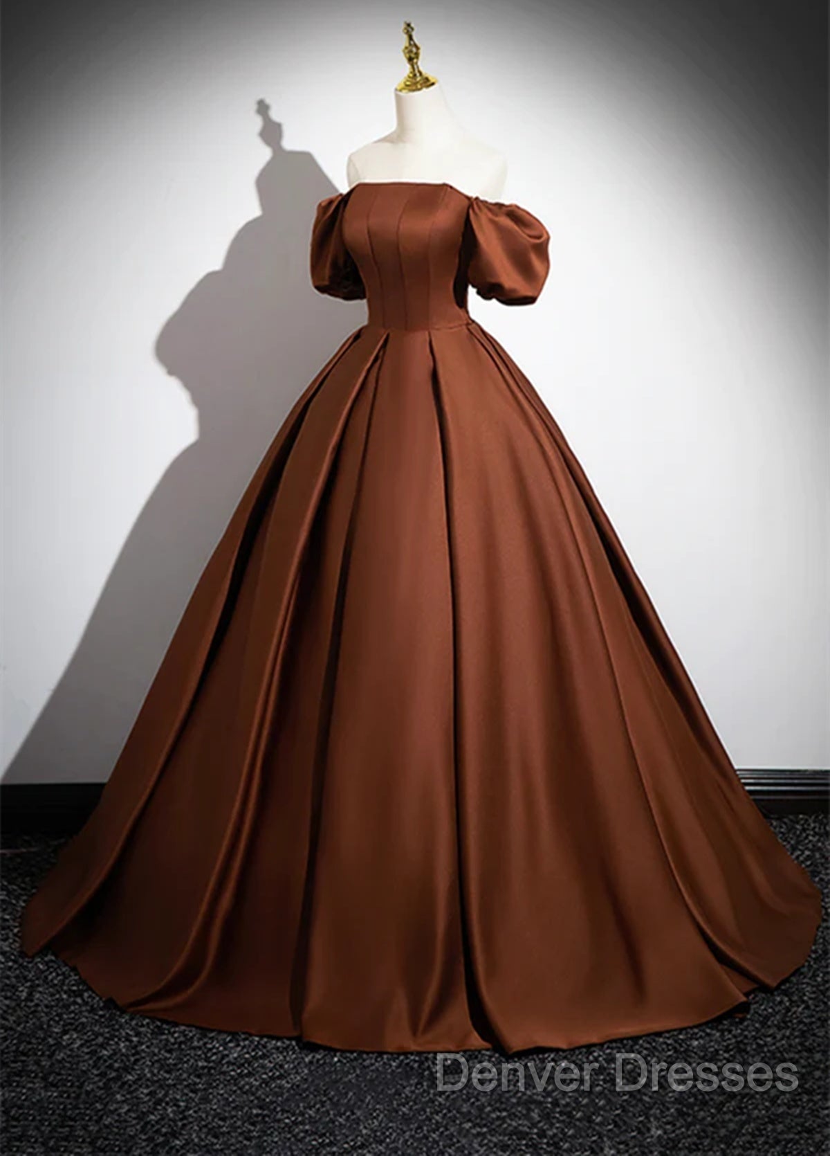 Brown Satin A-Line Short Sleeves Party Dress, Simple Satin Prom Dress Evening Dress Secondary image