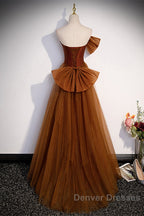 Brown Tulle And Satin Mermaid Long Party Dress, Long Formal Dress Prom Dress