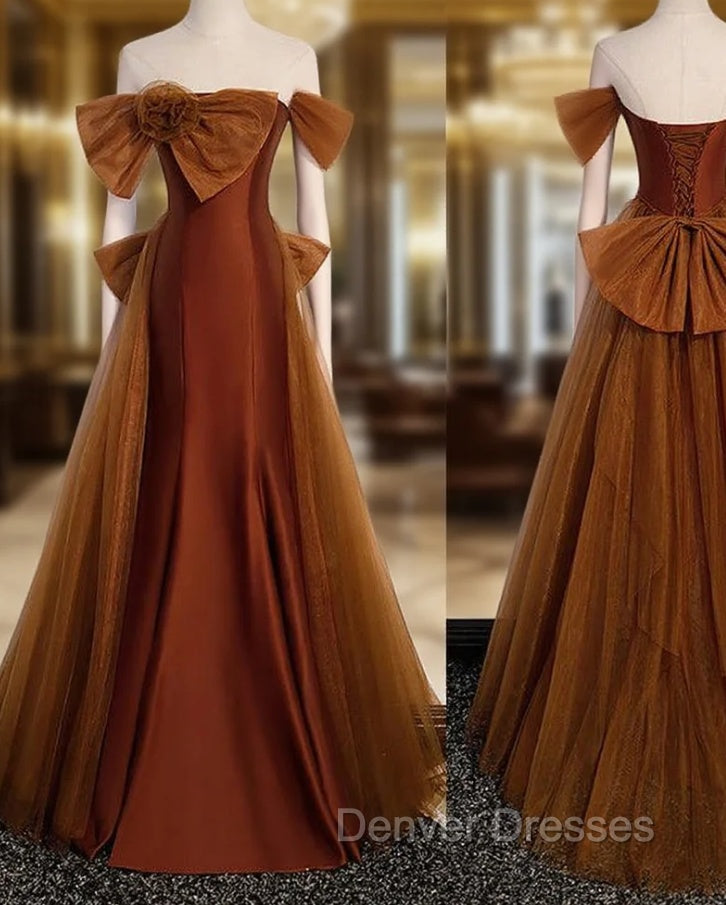 Brown Tulle and Satin Mermaid Long Party Dress, New Style Long Formal Dress Prom Dress Secondary image