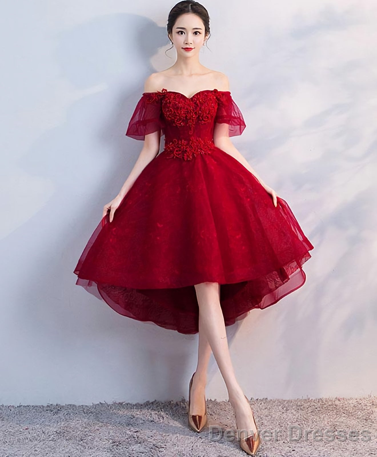 Burgundy Tulle Short Prom Dress Homecoming Dress Main image