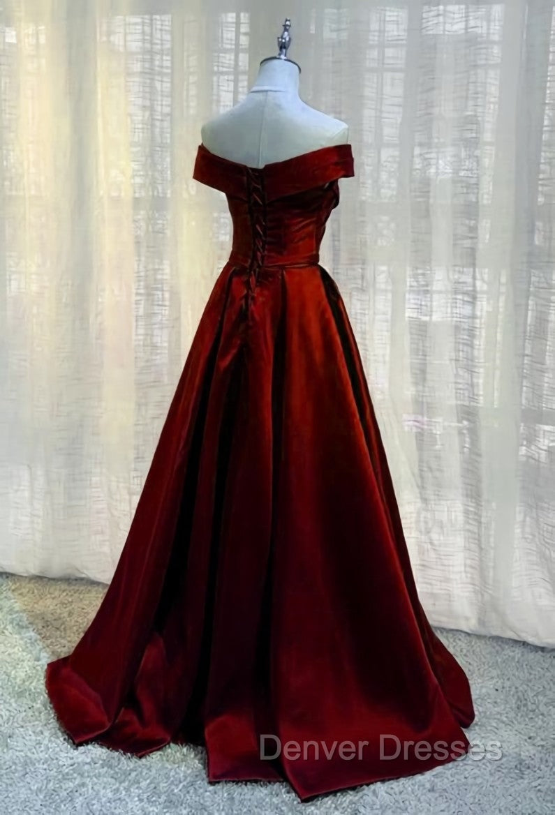 Burgundy A-line Floor Length Satin Prom Dress Party Dress, Wine Red Long Formal Dress Secondary image