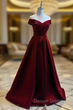 Burgundy A-line Floor Length Satin Prom Dress Party Dress, Wine Red Long Formal Dress