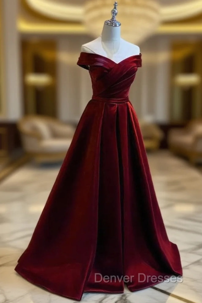 Burgundy A-line Floor Length Satin Prom Dress Party Dress, Wine Red Long Formal Dress