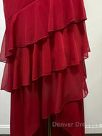 Burgundy A-Line Halter V Neck Chiffon Backless Prom Dress,Bridesmaid Dress With Ankle Length