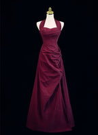 Burgundy A-Line Halter Charming Style Prom Dress, Burgundy Long Evening Dress