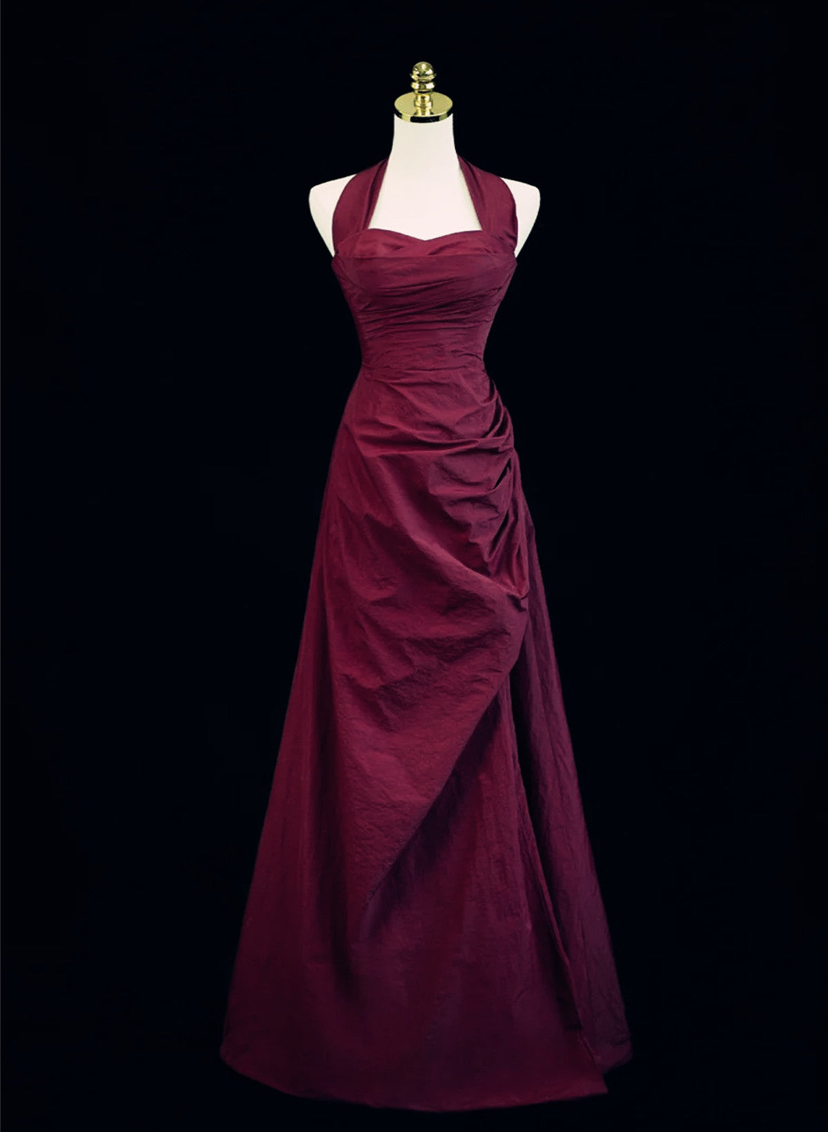 Burgundy A-Line Halter Charming Style Prom Dress, Burgundy Long Evening Dress