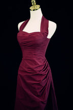 Burgundy A-Line Halter Charming Style Prom Dress, Burgundy Long Evening Dress