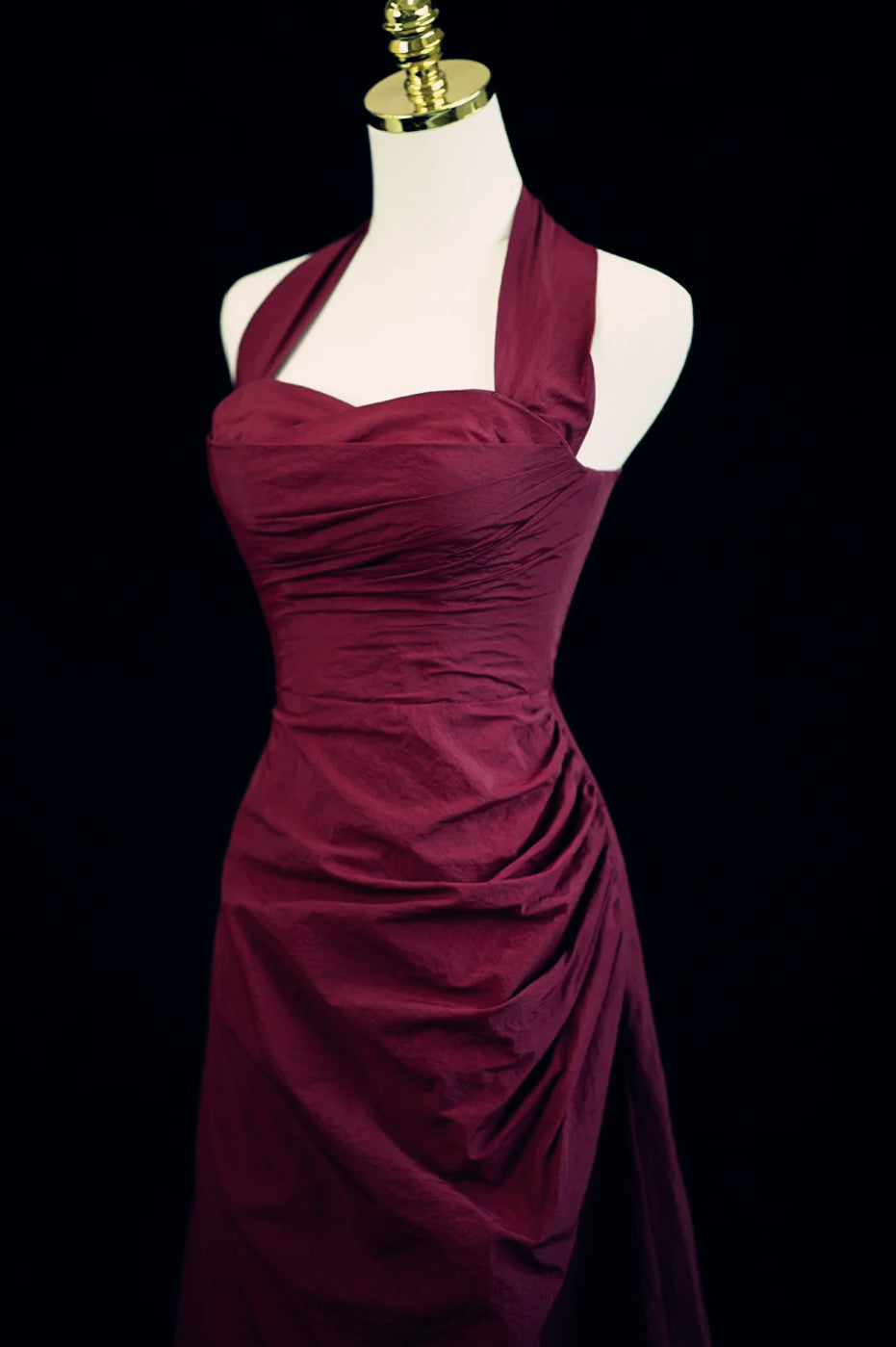 Burgundy A-Line Halter Charming Style Prom Dress, Burgundy Long Evening Dress