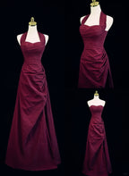 Burgundy A-Line Halter Charming Style Prom Dress, Burgundy Long Evening Dress