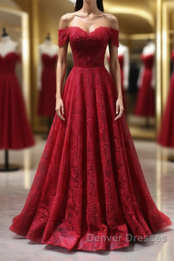 Burgundy A line lace tulle beads long prom Dress, burgundy bridesmaid Dress Main image