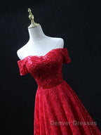 Burgundy A line lace tulle beads long prom Dress, burgundy bridesmaid Dress