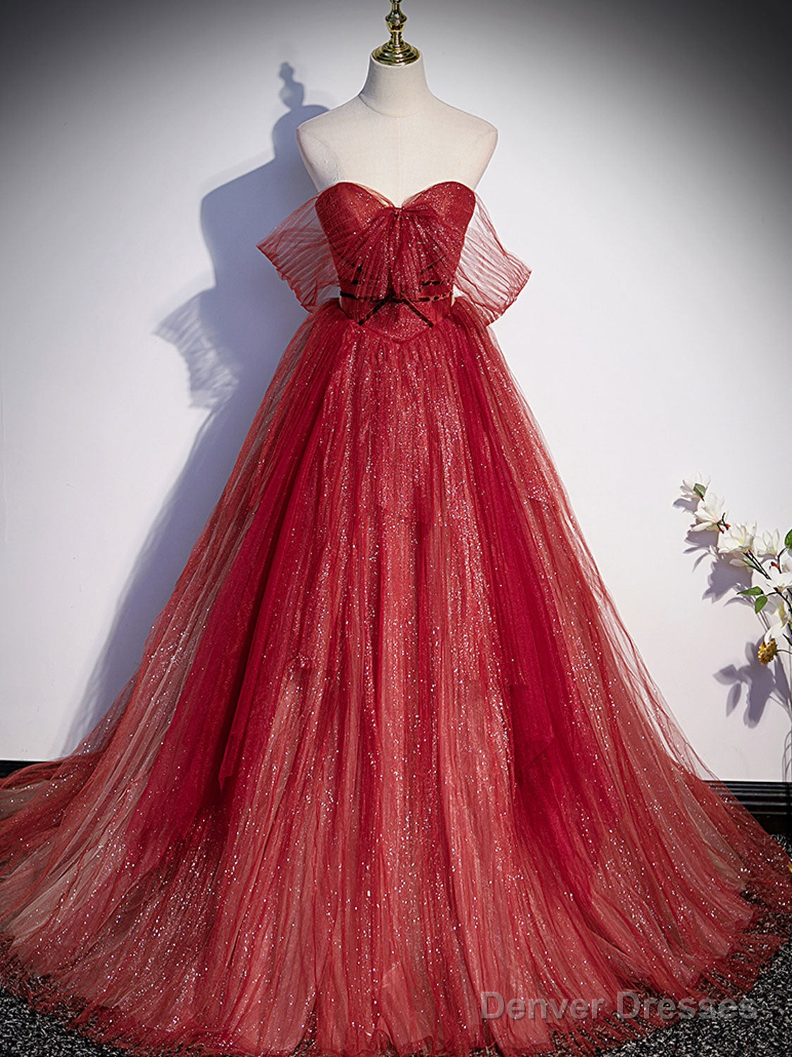 Burgundy A Line Off Shoulder Long Prom Dress Burgundy Evening Dress Main image