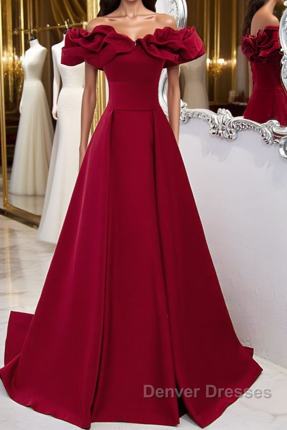 Burgundy A-Line Satin Long Prom Dress, Burgundy Formal Evening Dress Main image