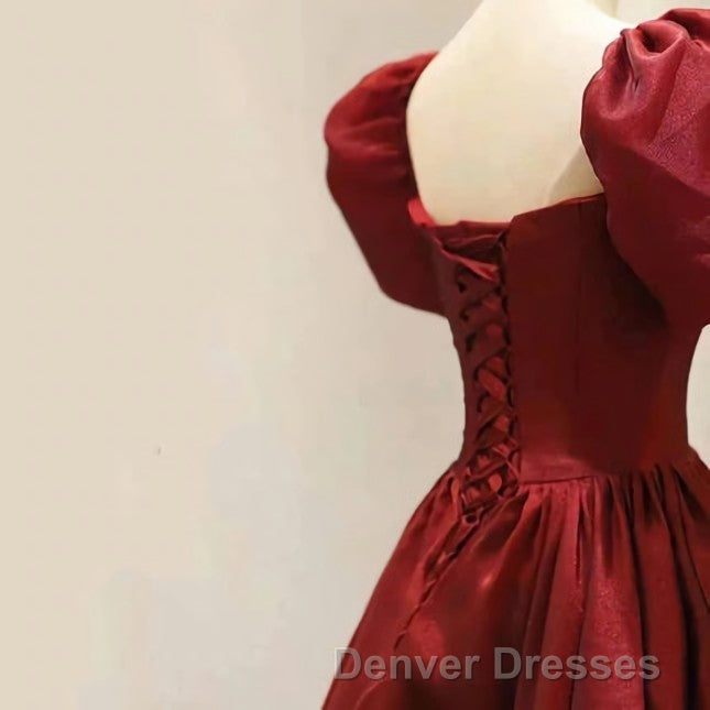 Burgundy A-line Satin Vintage Women Dress Long Prom Dress Secondary image