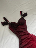 Burgundy A Line Shiny Long Prom Dress Ruffled Evening Gown