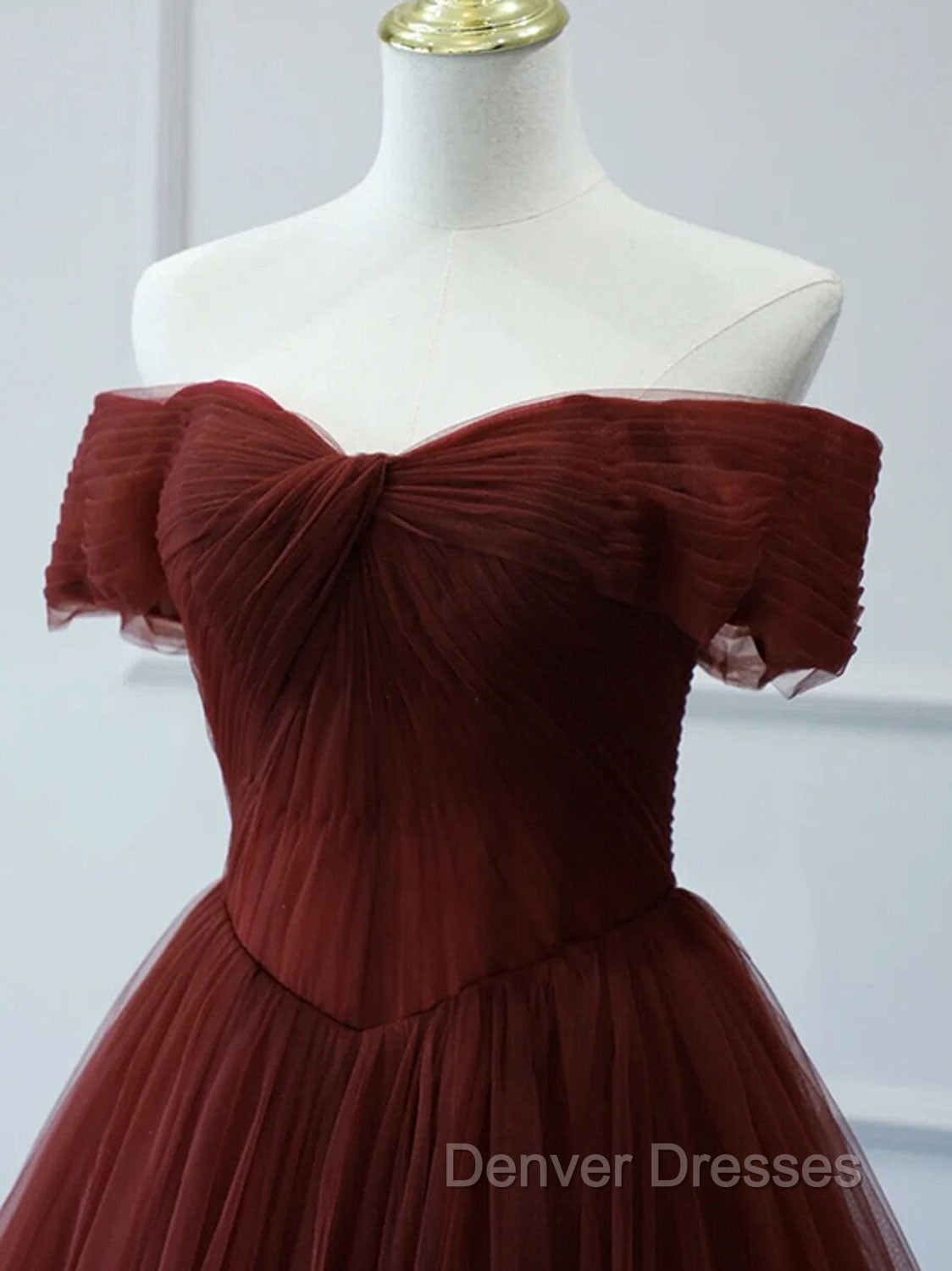 Burgundy A line Tulle Long Prom Dress, Burgundy Long Bridesmaid Dress