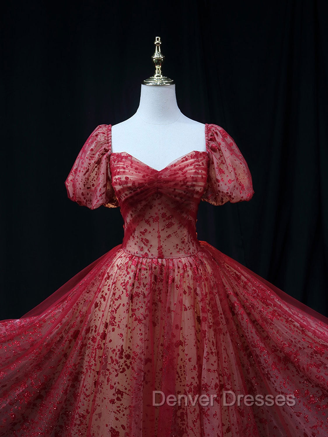 Burgundy A line Tulle Sequin Long Prom Dress Burgundy Tulle Formal Evening Dress