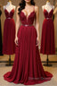 Burgundy A Line V Neck Backless Lace Tulle Long Prom Dress, Burgundy Lace Formal Dress, Burgundy Evening Dress