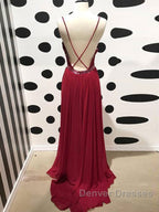 Burgundy A Line V Neck Backless Lace Tulle Long Prom Dress, Burgundy Lace Formal Dress, Burgundy Evening Dress