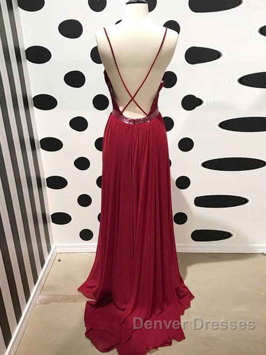 Burgundy A Line V Neck Backless Lace Tulle Long Prom Dress, Burgundy Lace Formal Dress, Burgundy Evening Dress