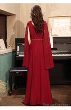 Burgundy Aline Chiffon Long Prom Dress, Burgundy Evening Dress