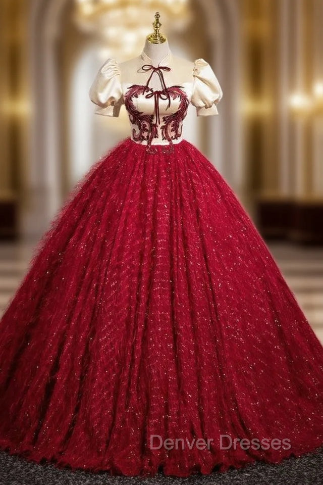 Burgundy Ball Gown Puff Sleeve Quinceanera Dress Main image