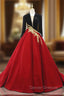 Burgundy Black Velvet Long Sleeve Beading Prom Dress