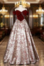 Burgundy Bow Velvet Off the Shoulder Beading Prom Dress