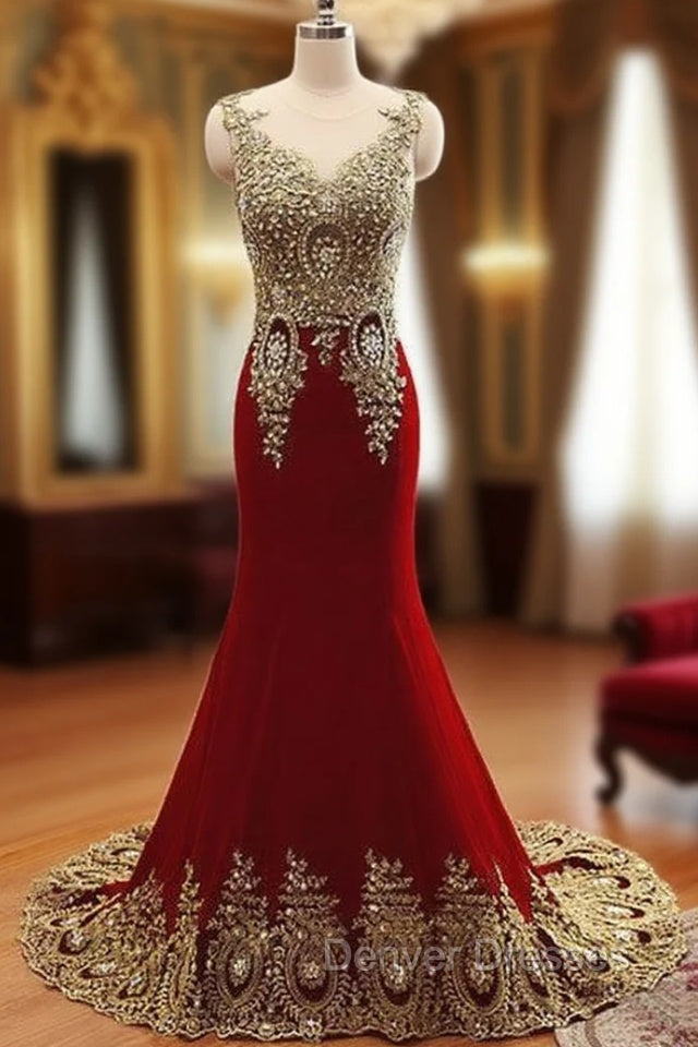 Burgundy Chiffon Lace Applique Long Prom Dress, Burgundy Evening Dress Main image