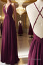 Burgundy chiffon long prom Dress, burgundy evening Dress